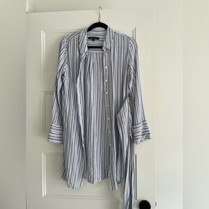 Dynamite Blue and White Striped Shirt Dress with wrap around fabric. Medium